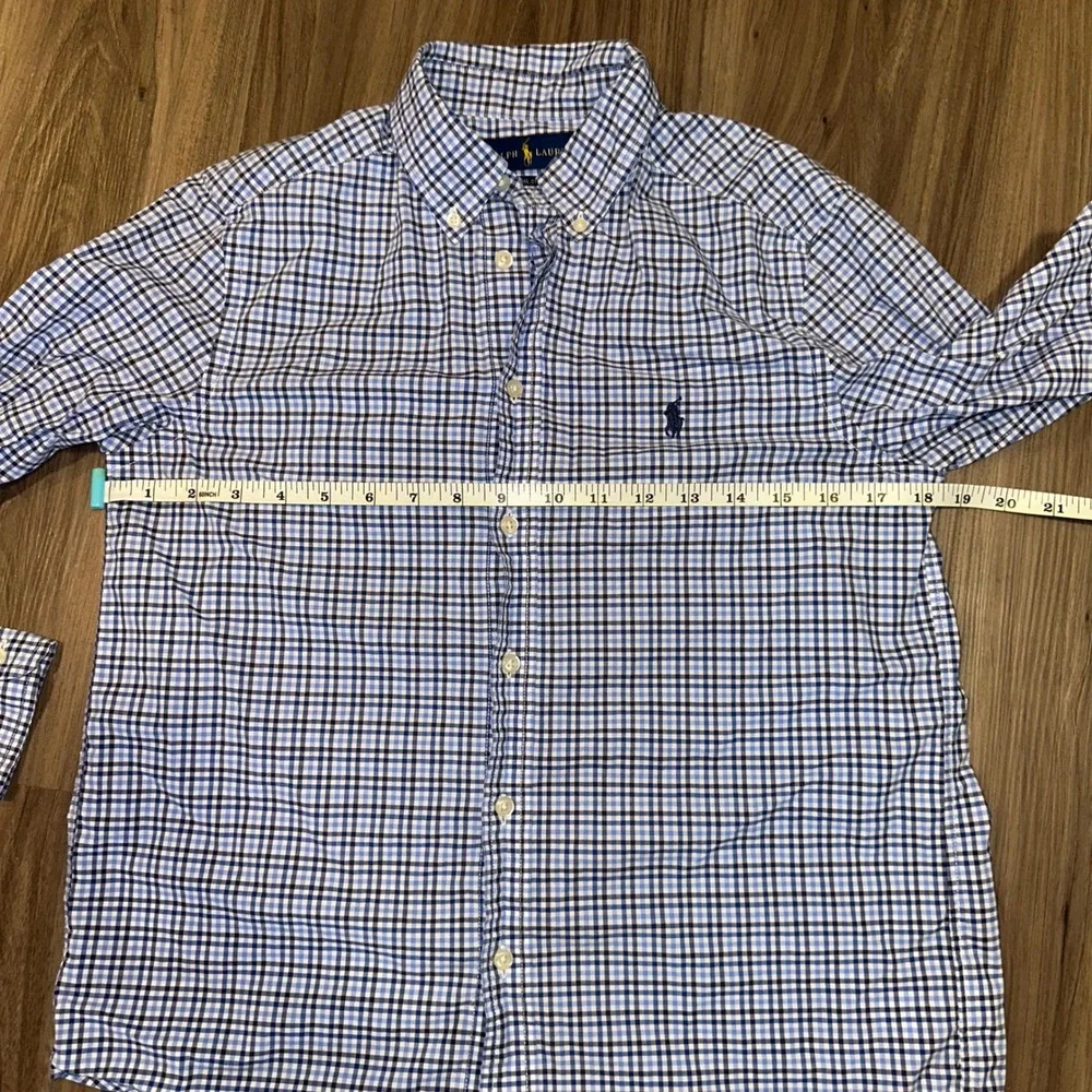 Ralph Lauren Button‎ Down Shirt Natural Stretch Checkered Plaid L (14-16)